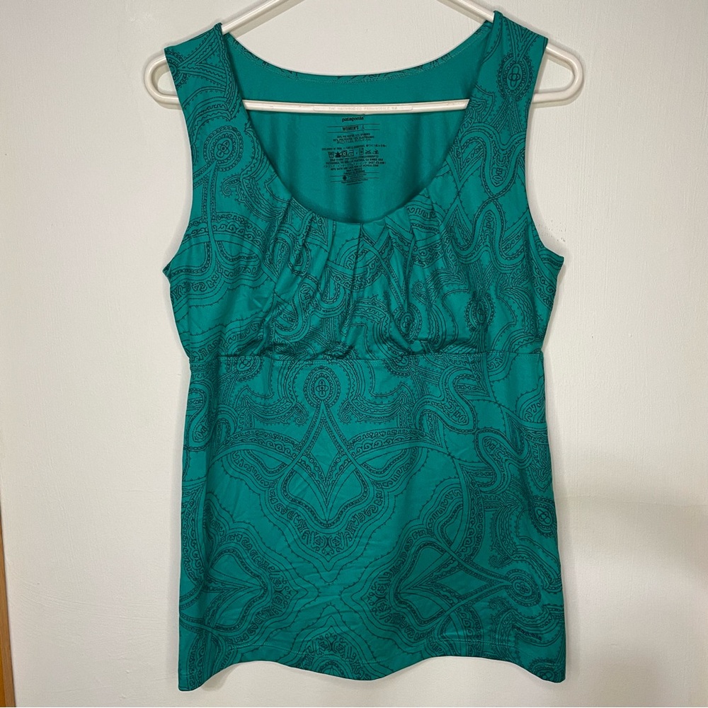 Patagonia Bandha Top Teal Sleeveless Patterned Tank L - Picture 2 of 6